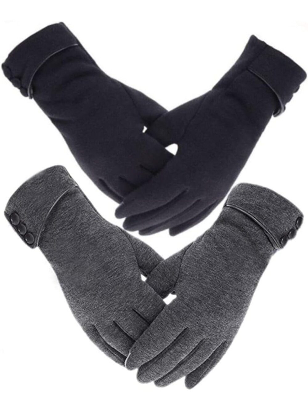 Women's Black Grey Thick lining Touch Screen Fleece Windproof Warm fit Gloves